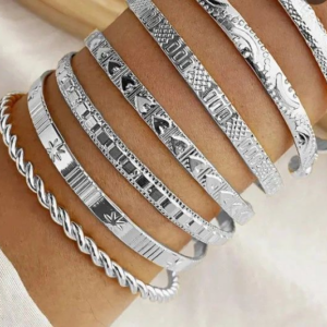 7-Piece Silver color Bracelet Set