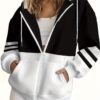 Women's black and white striped hoodie top