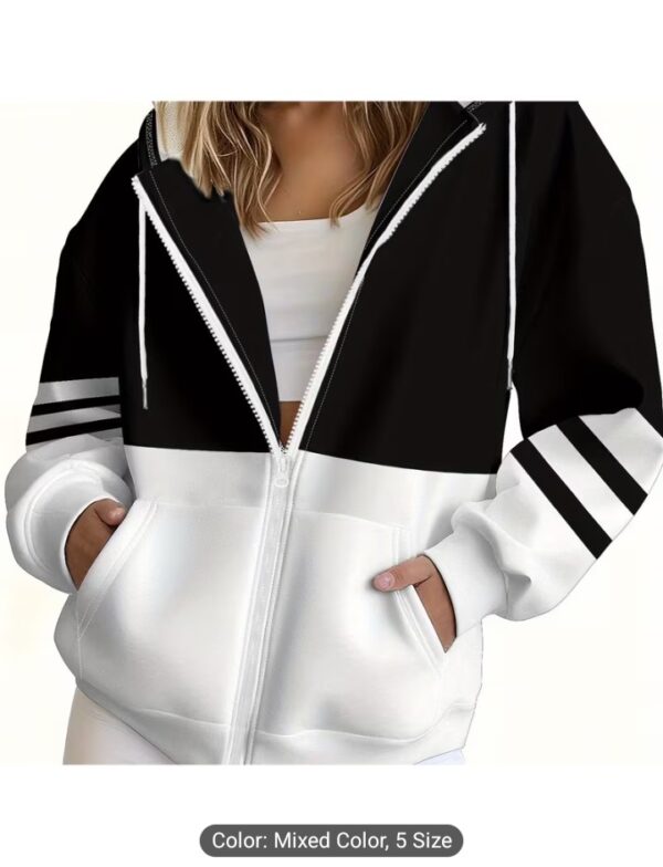 Women's black and white striped hoodie top