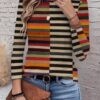 Women's casual long sleeve striped design top