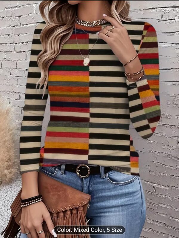 Women's casual long sleeve striped design top