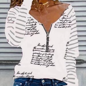 women's zipper letter print top