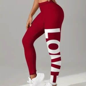 Womens Mid-Rise Running Leggings with 'Love' Print for Fitness And Yoga