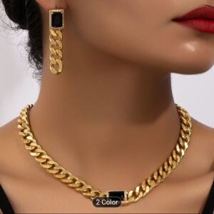 3 piece set earring, necklace with black stone