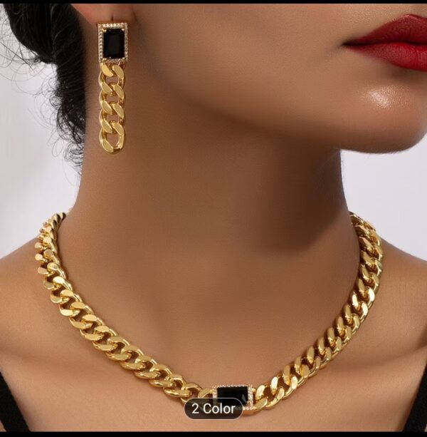 3 piece set earring, necklace with black stone
