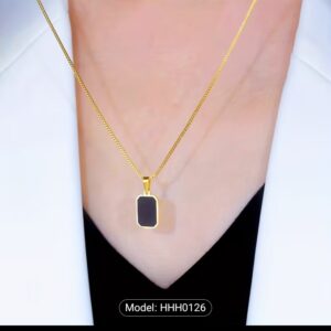 Elegant black stone golden chain necklace