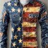 Mens vintage distressed shirt American flag pattern