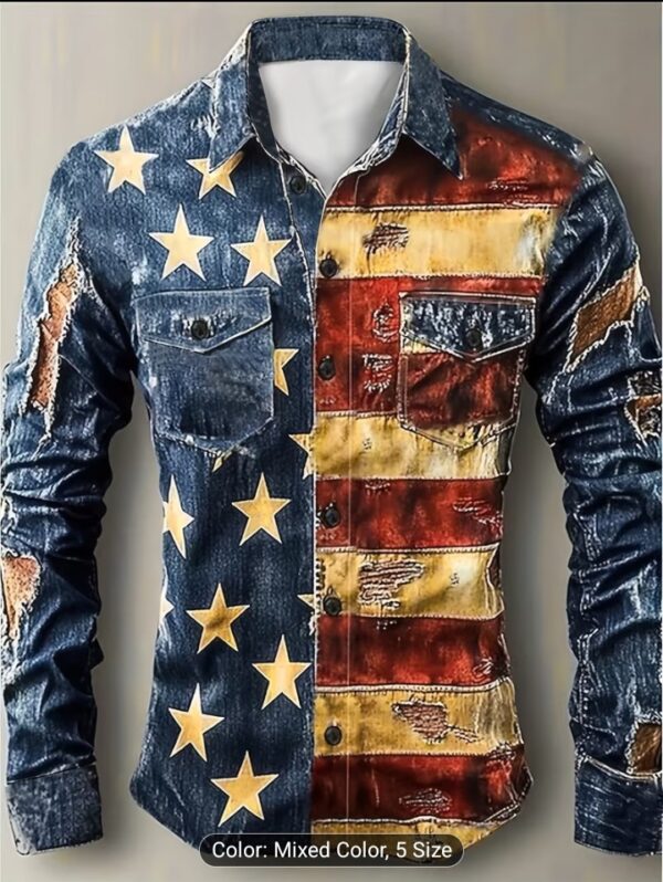 Mens vintage distressed shirt American flag pattern