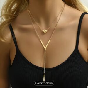 2 pc set v shaped pendant style chain