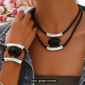 2 piece set black stringed necklace and bracelet