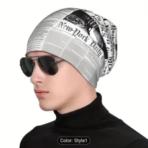 News paper print unisex skull cap bonnet hat