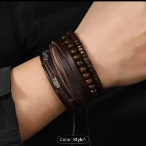 4PCS Fashion Vintage Multi-Layer Wooden Beads Trendy Accessories Men's Bracelet Limited Edition