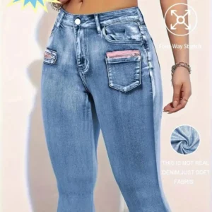 [Printed Pants - Not Denim Fabric] Women's Fitted Capri Pants Imitation Denim Print Leggings
