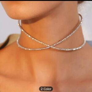 Sparkly Rhinestone Open Collar Necklace - Elegant Modern Infinity Design Choker