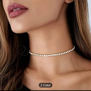 Women's Sparkly Rhinestone Choker Necklace - Dainty Tennis Style Neckband