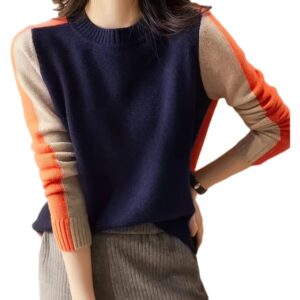 Women's Color-Block Knit Sweater - Navy, Orange & Tan Retro Stripe Pullover