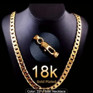 Men's 18K Gold Plated Cuban Link Chain Necklace - 22 Inch Heavy Duty Curb Chain