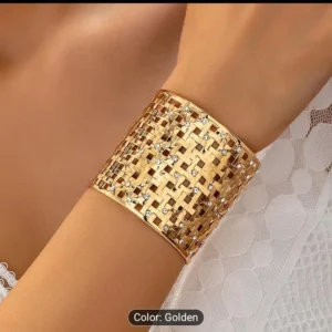 Golden Lattice Cuff Knitted design golden bracelet jewelry Womens Limited Edition