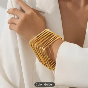 Metal Geometric Square Glossy Stacked Women's Bracelet Jewelry New N Rare Limited Edition