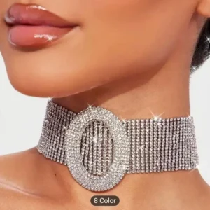 Silver Layered Large Rhinestone Diamond Crystal Stone studded Choker Necklace Limted Edition